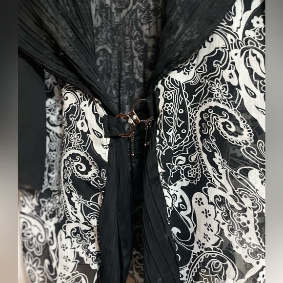 Y2K Pretty Angel Black and Gray Paisley Sheer Blouse Front closure Sz L Women - Picture 3 of 8